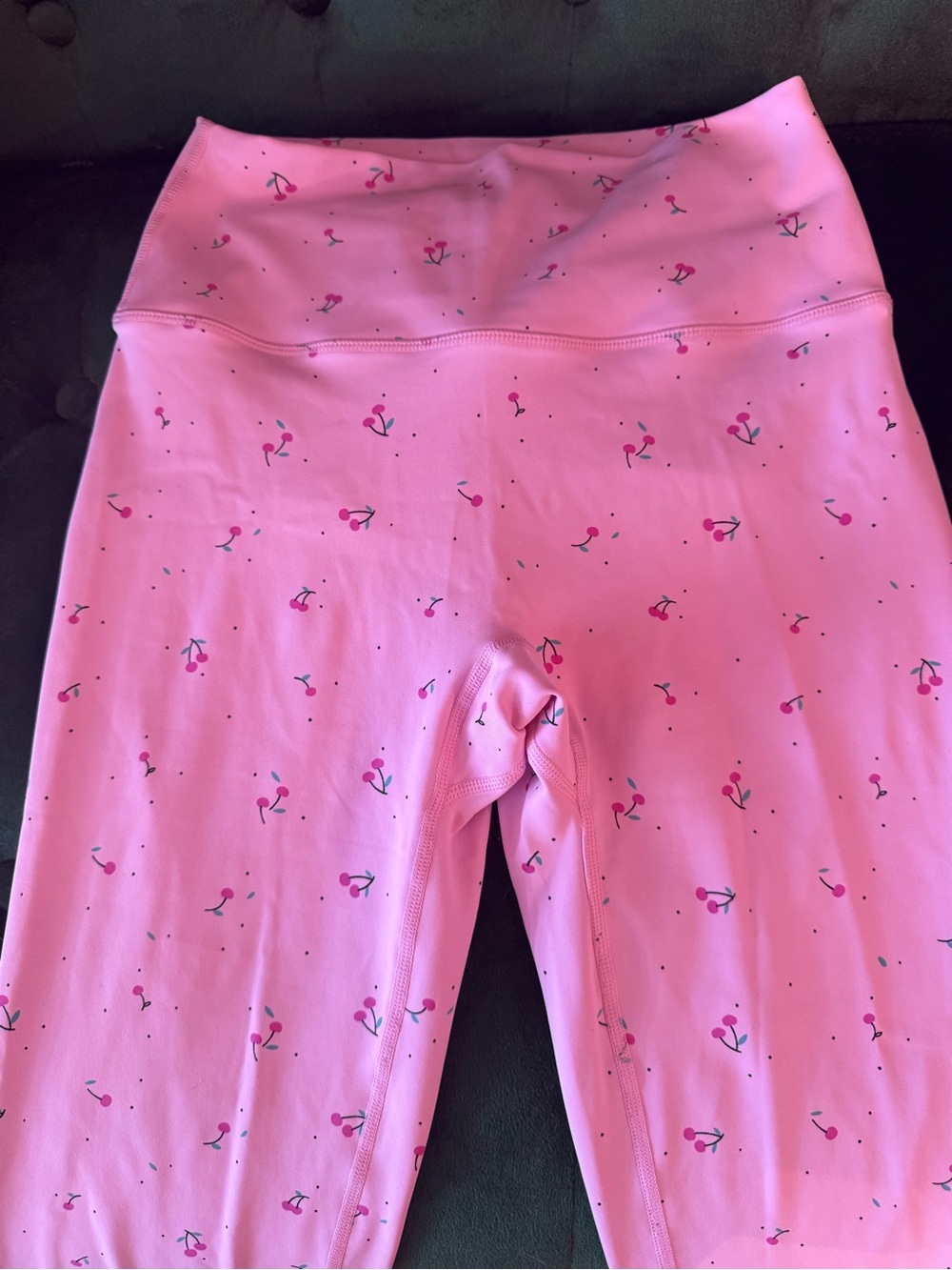 High-Waist Pink Cherry Print Leggings